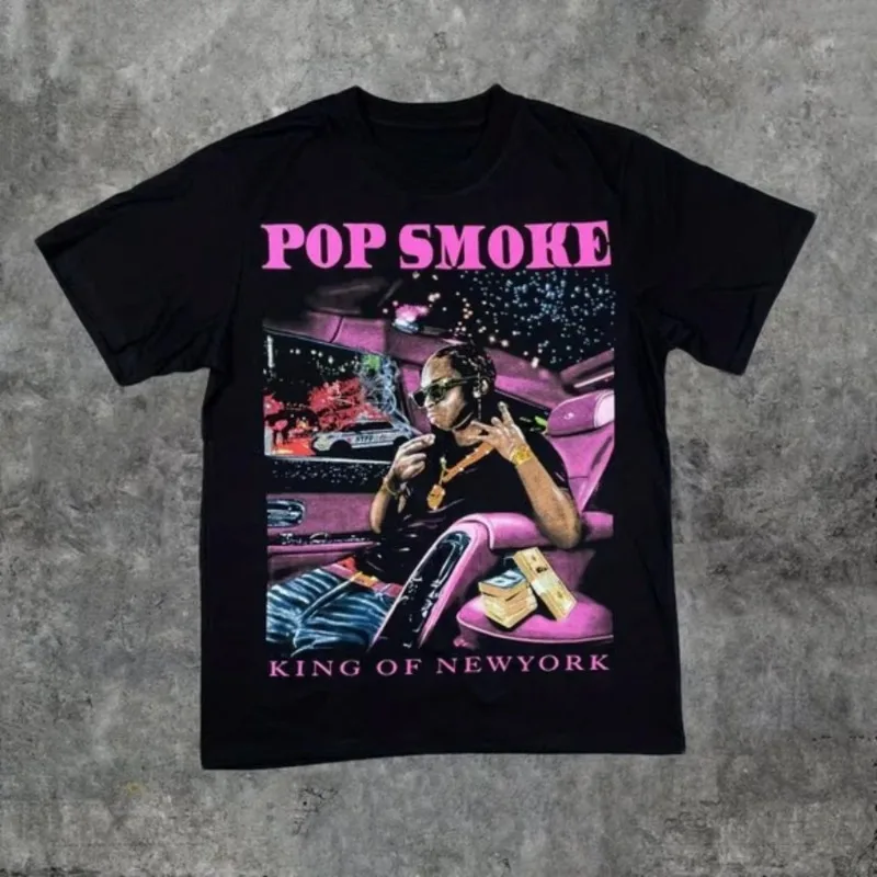 Pop Smoke Men's Classic T-shirt Micro Elastic Cotton Regular Fit Short Sleeve Bold Pink Text Urban Trend Y2K Street Wear