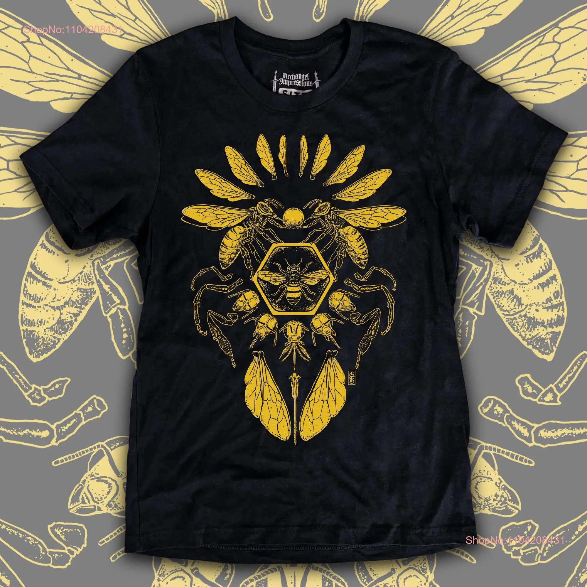 Honeybees T shirt mens Honeycomb mandala design BLACK or GREY graphic tee soft heather blend Bella Canvas nature biology