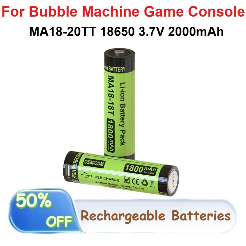 

MA18-20TT 18650 3.7V 2000mAh Lithium Battery with USB Interface for Bubble Machine Game Console Rechargeable Batteries