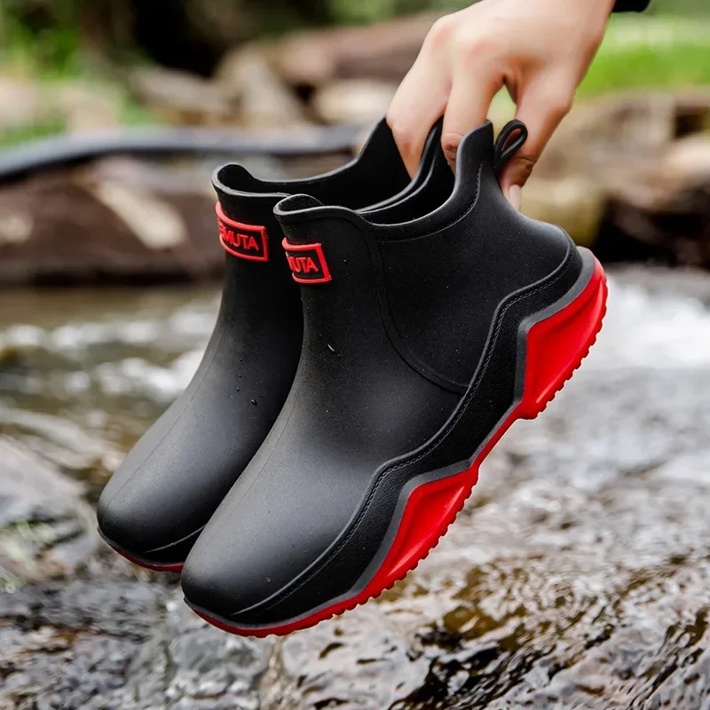 Fashion Couple\'s Outdoor Rain Boots New Men High Top Hiking Fishing Water Shoes Anti-slip Chef Work Ankle Boots Waterproof Shoes