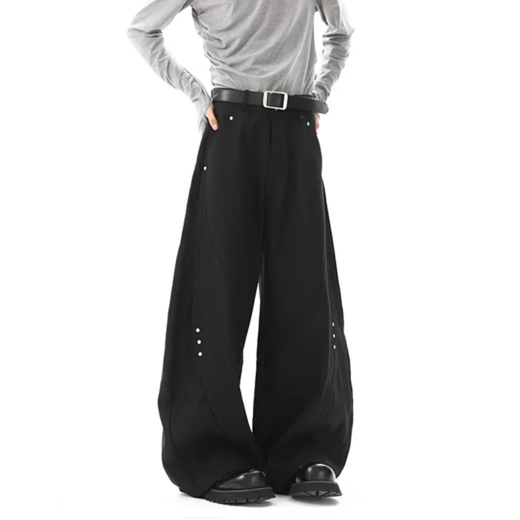 Men's High Quality Rivet Cleanfit Black Scimitar Trousers Vintage Loose Fit Hip Hop Street Pants Streetwear