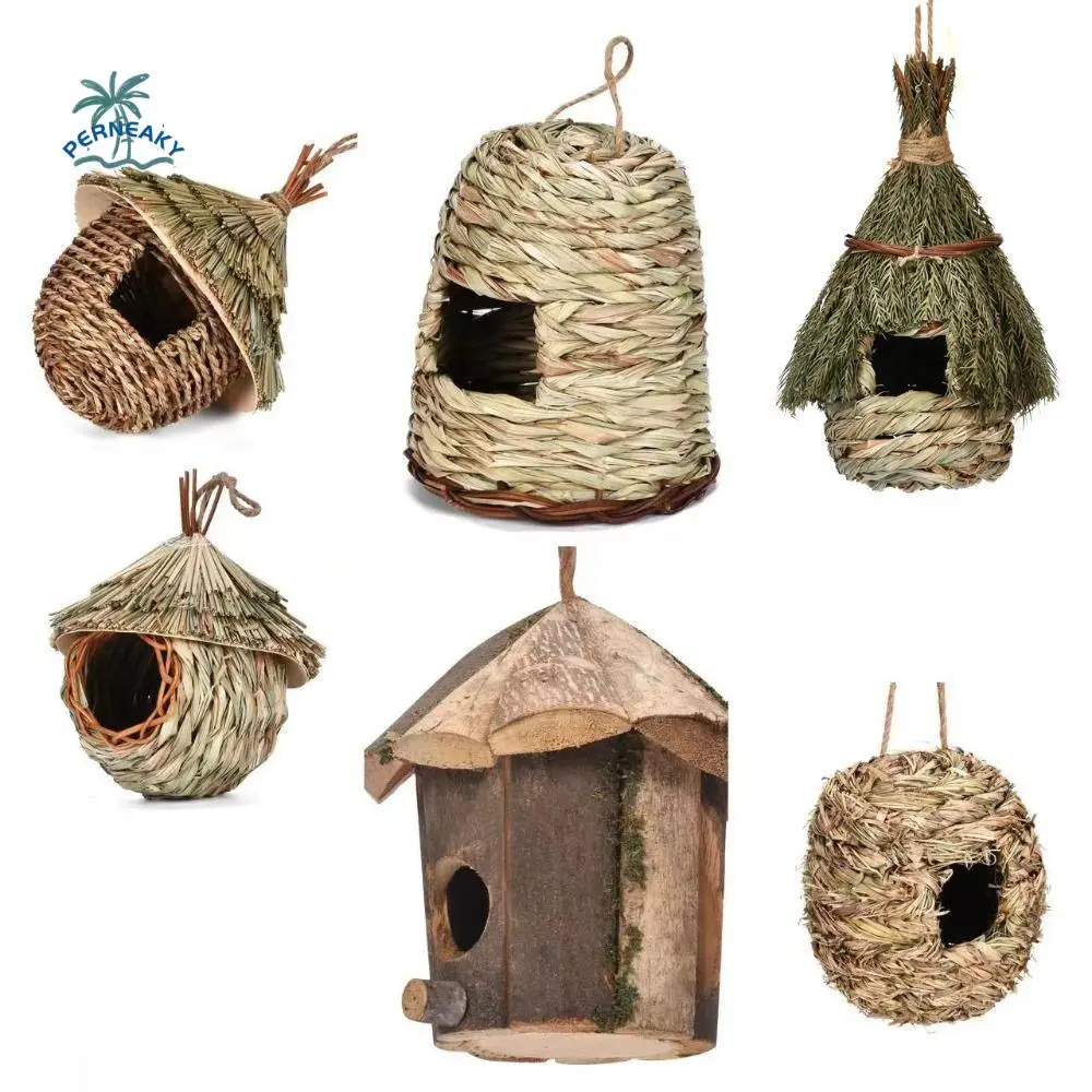 

Pet Bedroom 6 Style Birds House Weaved Natural Grass Hummingbird Cage Bird Bedroom Garden Hanging Birds Nest Shelter