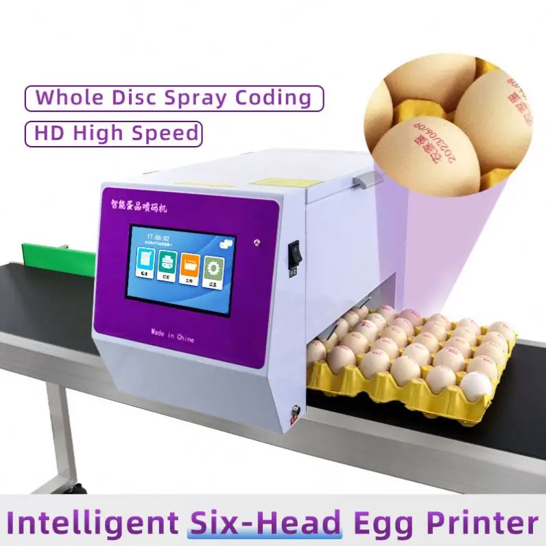 Fully Automatic HD Inkjet Chicken Egg Printer Six-Nozzles 600 Dpi New Condition Eco Solvent Ink for Clothing Label Application
