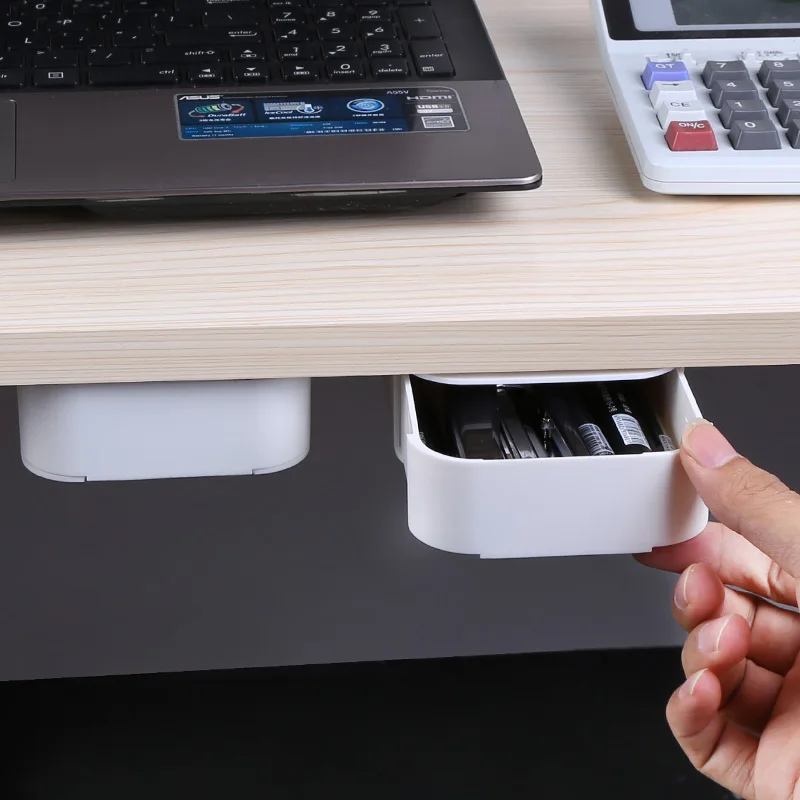 Self Stick Table Storage Drawer, Caixa Organizadora, Bandeja de lápis, Mesa escondida sob o suporte da mesa, Auto-adesivo Under-drawer Storage Box