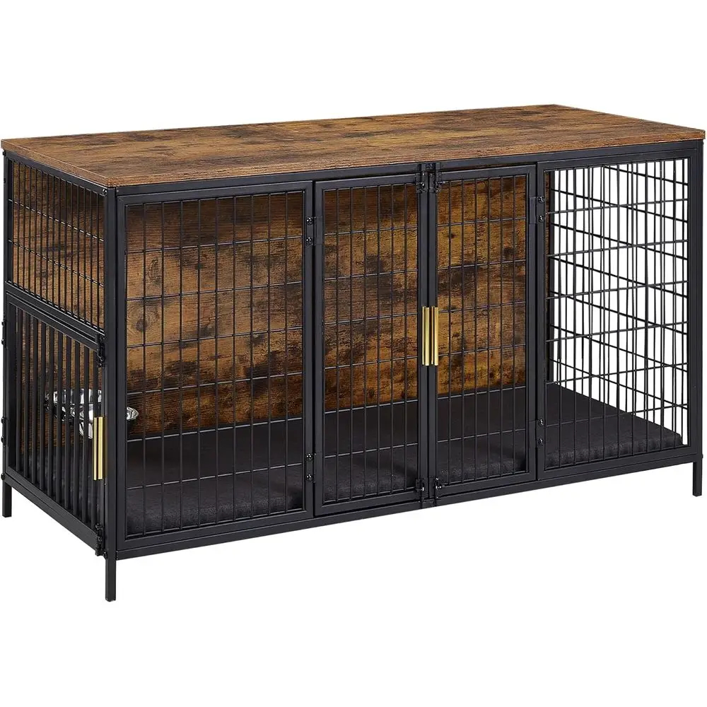 

Коричневый деревянный ящик для собак с подушкой, двойная дверь, средний/большой журнальный столик для питомника для собак