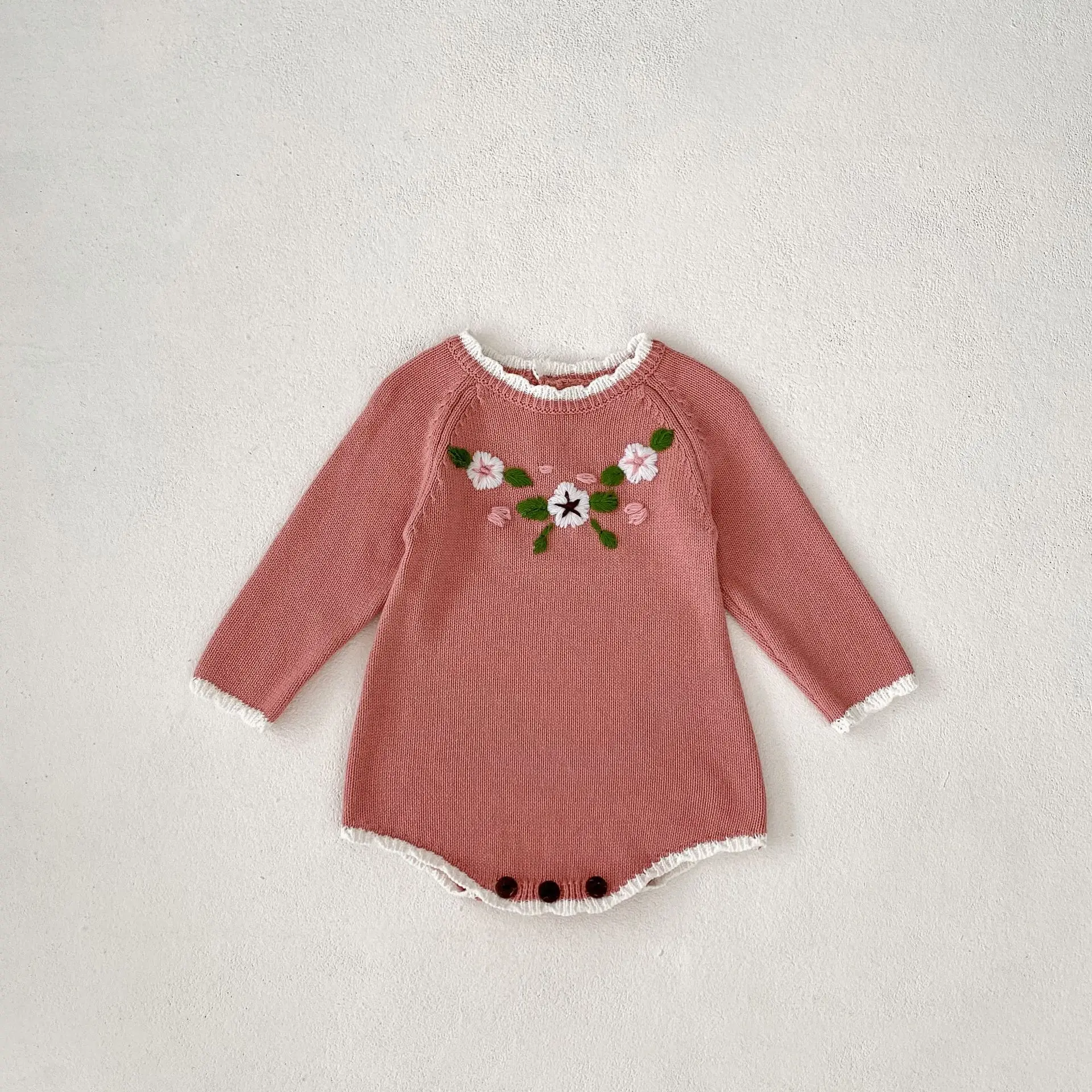 

2024 Autumn New Baby Clothes Girl Infant Embroidery Flower Knitted Long Sleeve Bodysuit Kid Knit Cotton Onesie Fashion Knitwear