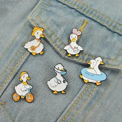 Pin Custom Goose Duck Shopping Swim Cycling Brooch Bag Lapel Pin Cartoon Funny Badge Jewelry Gift for Kid Lovely Animal Enamel