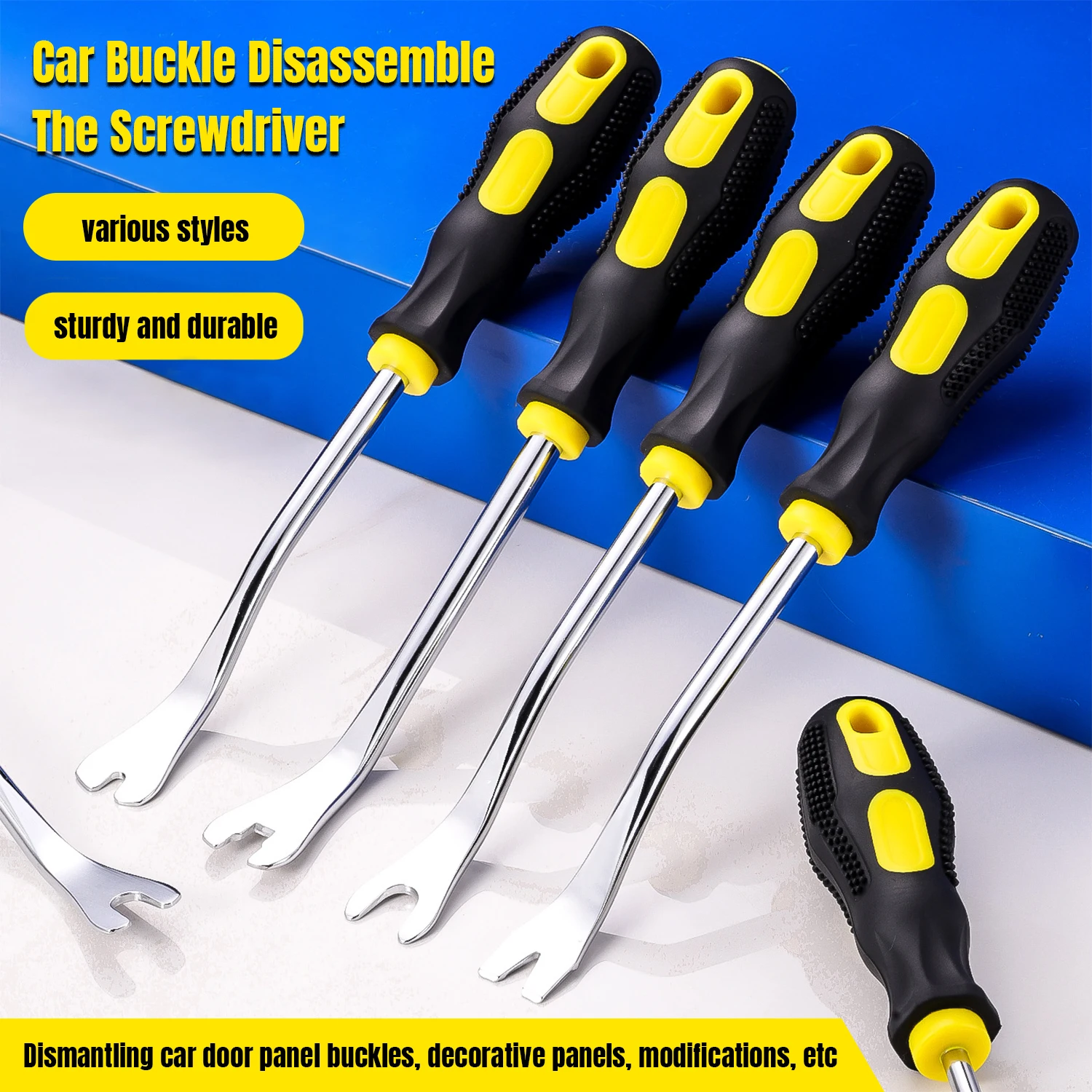 Car Interior Removal Kit, Heavy Duty Car Clip Remover and Panel Pry Bar Combination, with Soft Grip and Storage Bag
