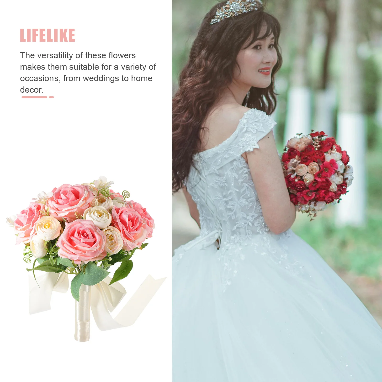 

1 Bundle Large Bridal Bouquet Wedding Flower Arrangement Artificial Roses Realistic Silk Flowers Bridesmaid Decoration Table