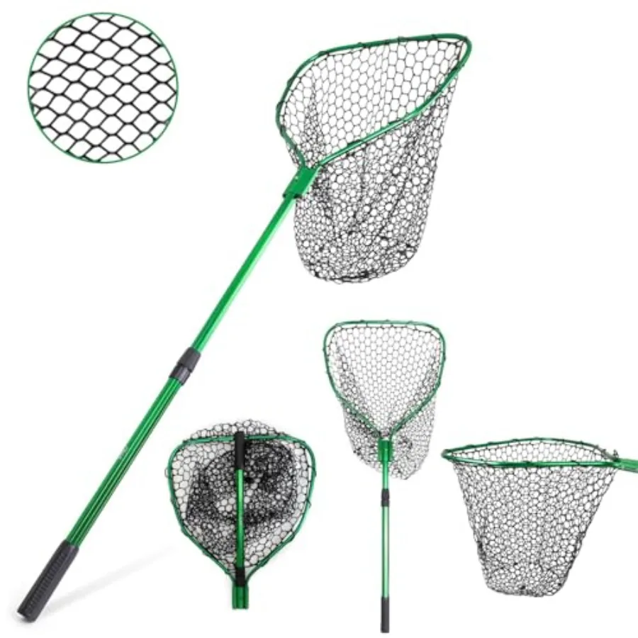 

Telescopic Fishing Landing Net 3.6 5 ft — 17" x 19" Large Hoop, 21" Deep Silicone Rubber Mesh, for Freshwater and Saltwater, Gr