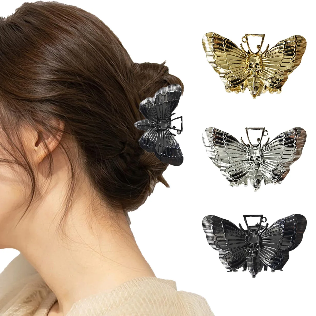 

1pc Alloy Butterfly Elegant Temperament Grab Clip European and American Halloween Headwear Fashion Versatile Skull Hair Ornamen