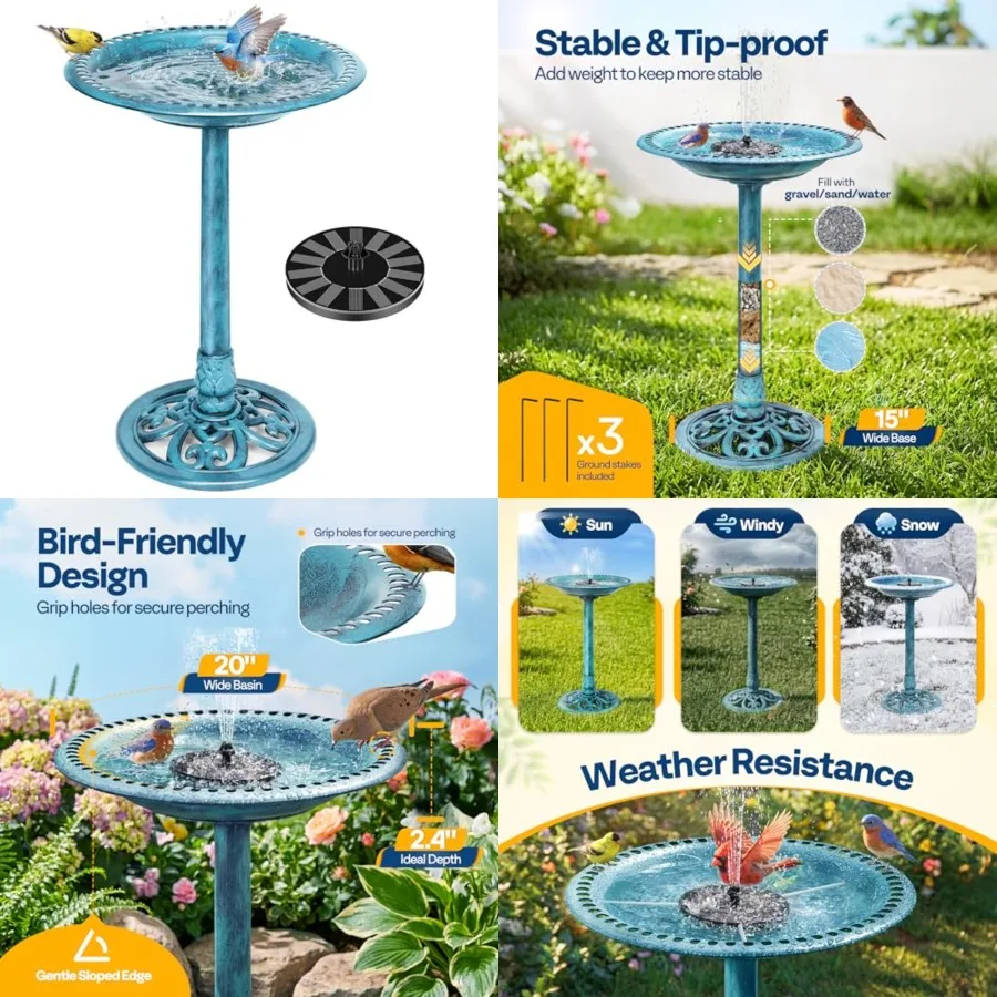 

VIVOHOME Bird Bath with Solar Fountain for Outside, Polyresin Pedestal Bird Baths with Solar Powered Pump for Outdoor, Garden,
