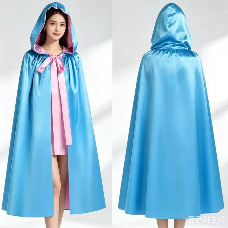 Medieval Hooded Cloak Blue Pink Multiple Color Halloween Cosplay Cape Anime Role Play Masquerade Stage Performance