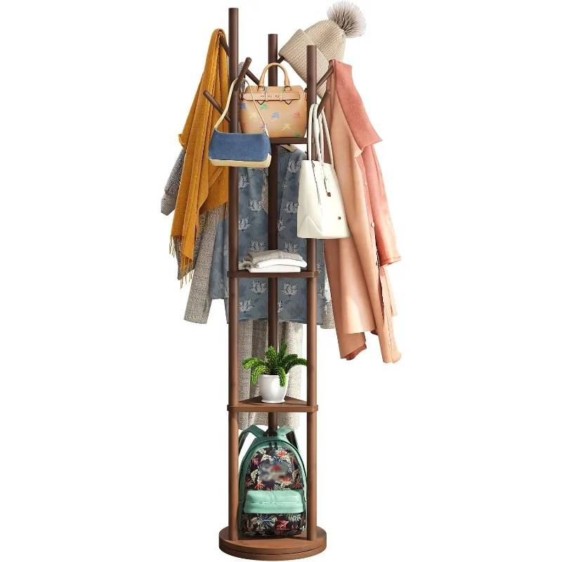 

Rotary Coat Rack Stand with 8 Hooks, Bamboo Wood Coat Tree for Clothes/Bags/Hats, Large Coat Rack Freestanding for Entryway