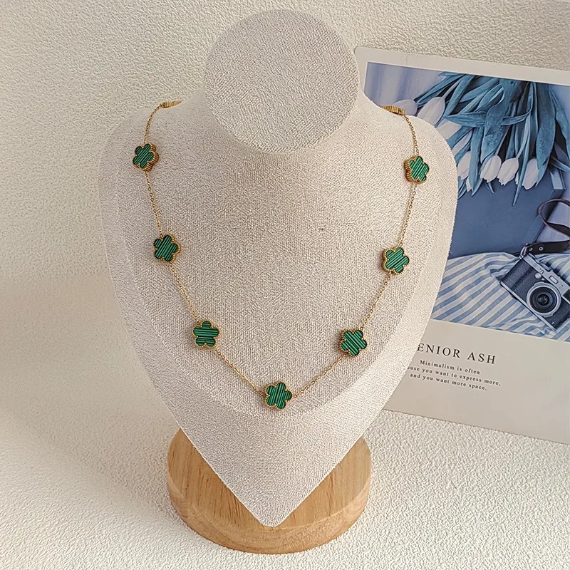 10 Flower Stainless Steel Five Leaf Clover Waterproof Necklace for Woman Daily Party Aesthetic Choker Neck Chain Luxury Jewelry