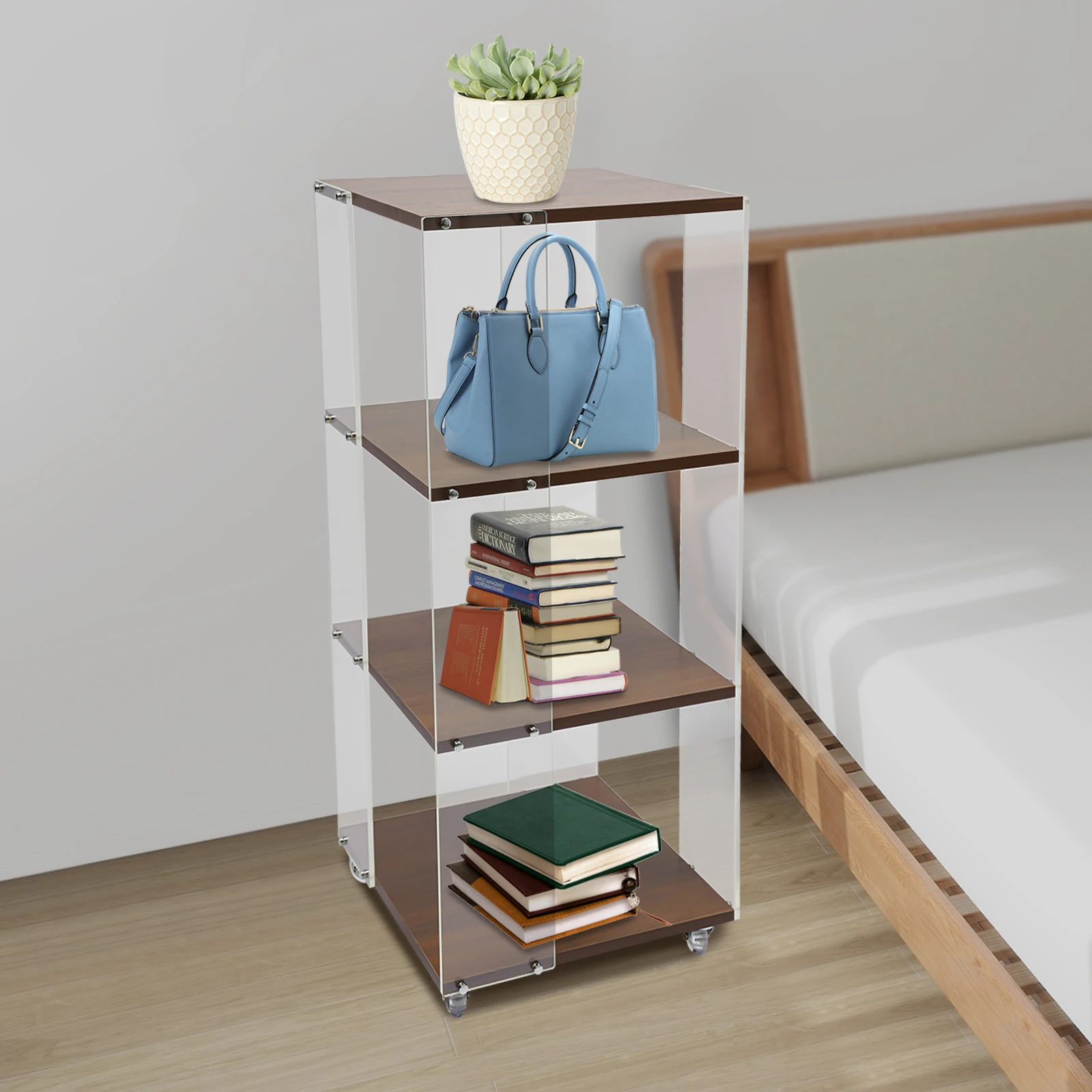 

3 Tier Standing Bookcase 360° Rotating Bookshelf Small Corner Bookcase for Bedrooms Study