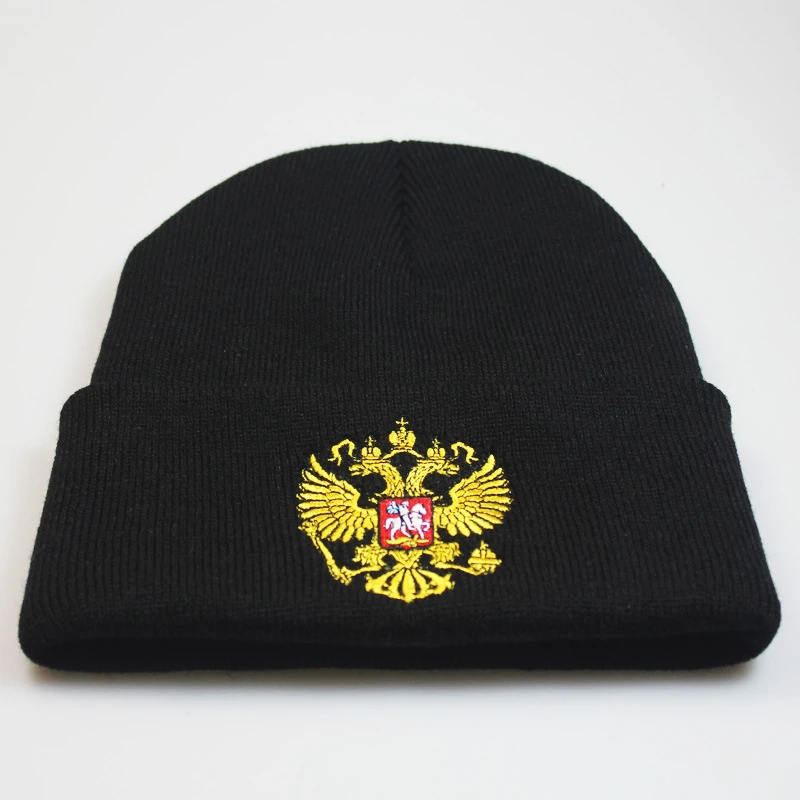 New Russian Emblem Embroidery Beanies Hat Man Woman Fashion Very Cold Warm Winter Cap Knit Soft Caps Warm Ski Skullies Cotton