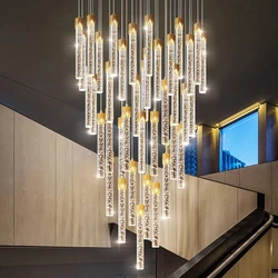 Modern Long Crystal LED Ceiling Chandelier Luxury Villa Living Room Dining Room Staircase Chandelier Home Decoration Lighting
