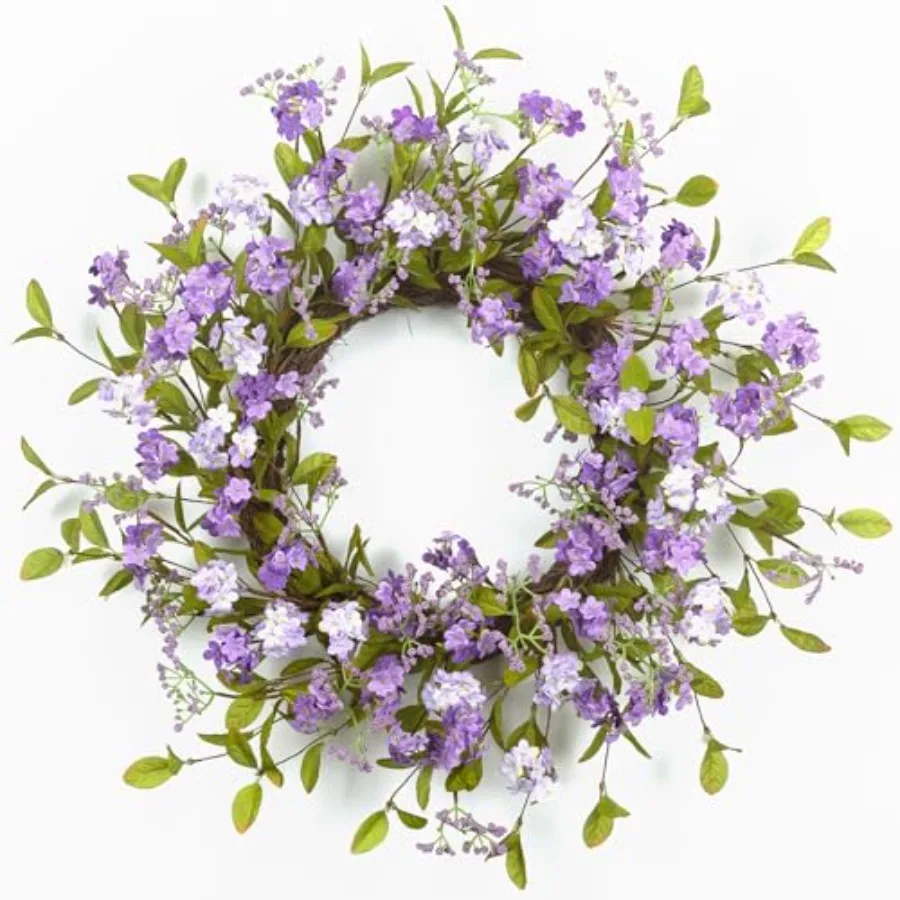 

Весенний венок 22 дюйма для входной двери - Пышный летний цветочный венок с цветами сирени на основе из лозы, искусственные венки для улицы