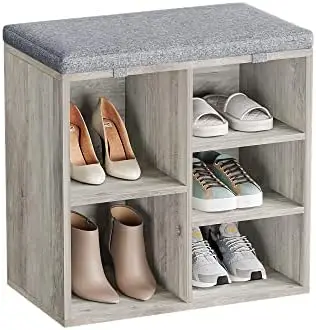 

Shoe Bench Entryway with , Shoe Rack Bench with Cushion, Cubby Seat Shoe Cabinet, 3-Tier Adjustable for Entryway, Living Room,