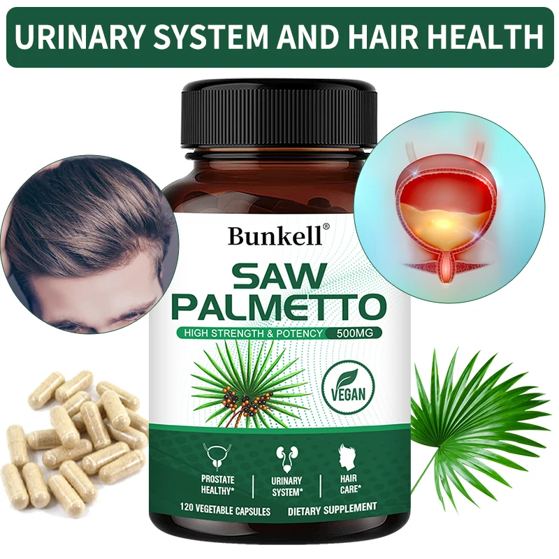 Saw Palmetto Extract - 120 Capsules Non-GMO and Gluten-Free Formula Supports Prostate and Urinary Tract Health, Healthy Hair