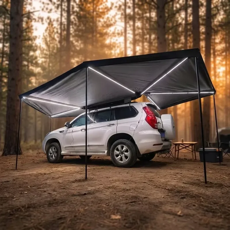 Retractable Waterproof Camping Sunshade Canopy 4x4 Offroad Vehicle Side 180+270 Degree Car Side Awning with LED Light