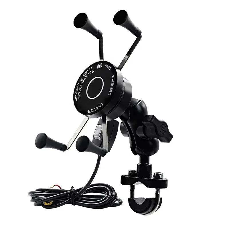 Motorcycle Waterproof QC 3.0 Aluminum Alloy Wireless USB Dual Fast Charging Mobile Phone Holder