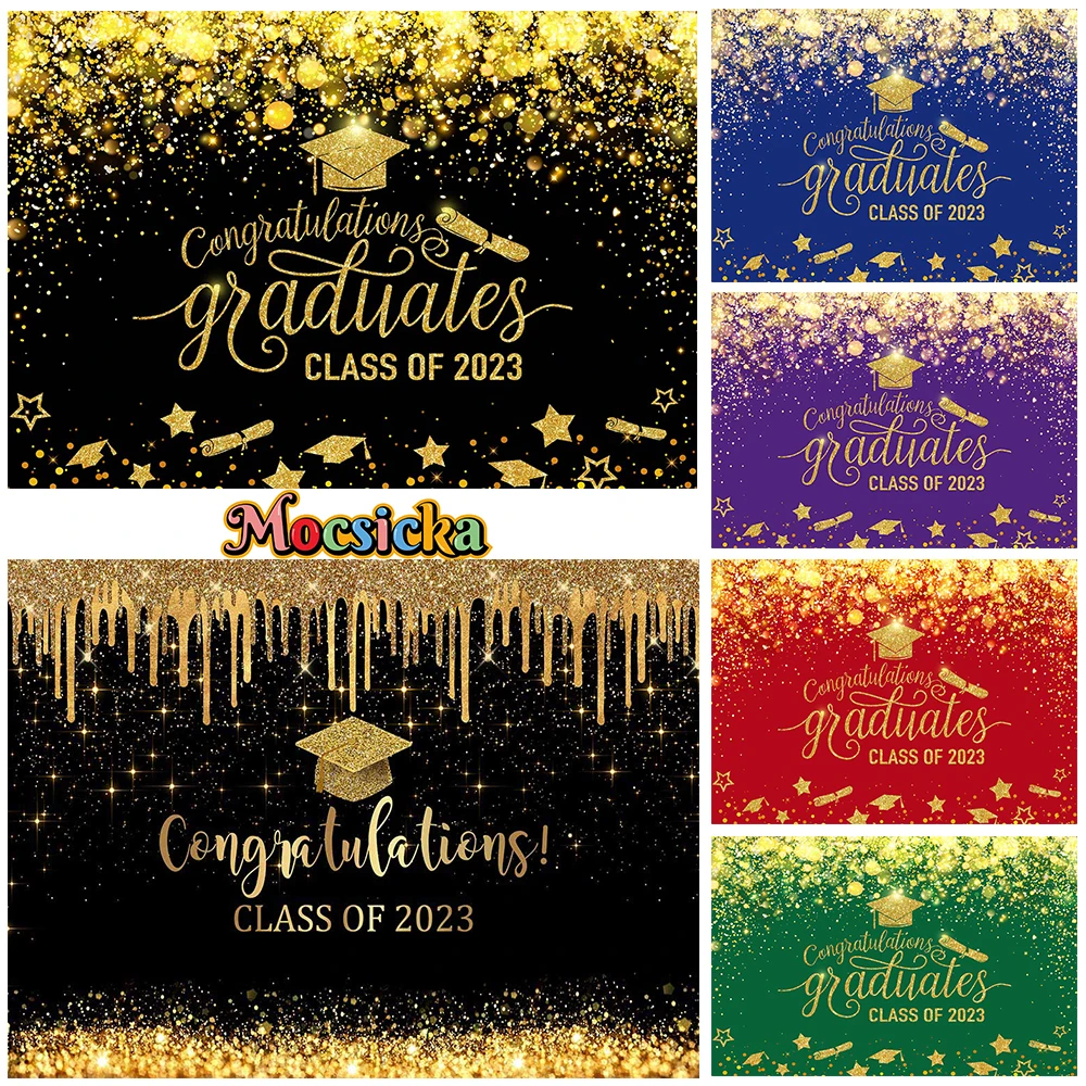 

Graduation Season Photography Background Bachelor Hat Gold Flash 2023 Class Graduates Photo Backdrop Studio Photo Shooting Props