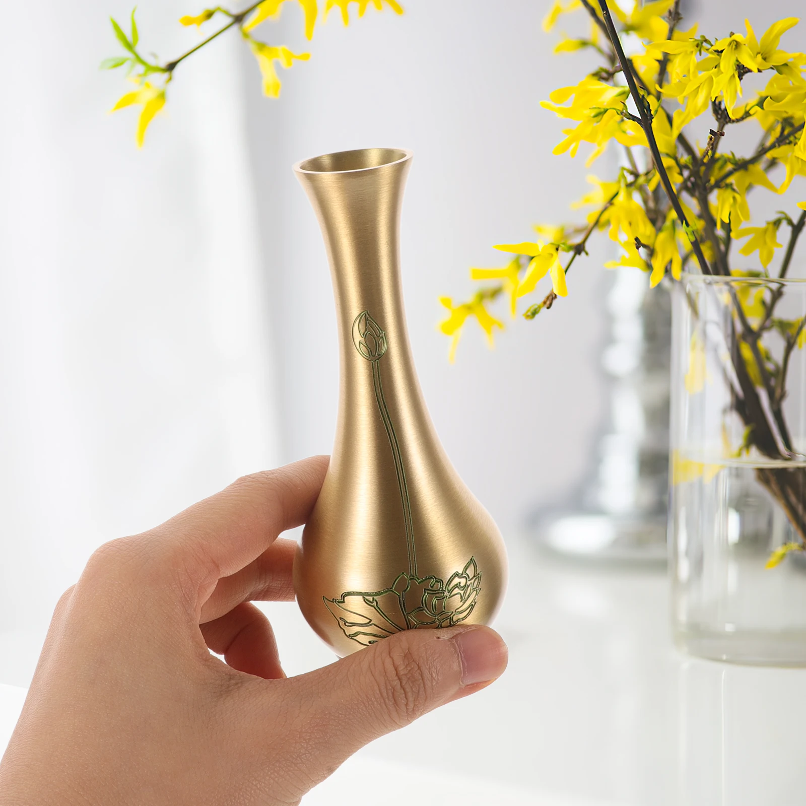 

Mini Brass Vase For Flowers Polished Vase Small Vintage Home Decor Dried Flower Container Hydroponic Planter Table