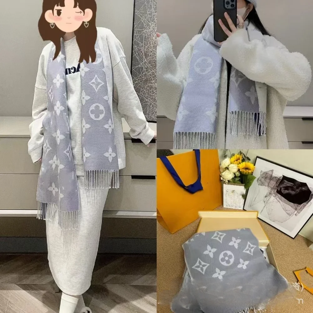 2025 Sciarpa di lana autunno e inverno Nappa da donna Scialle a fiore vecchio Double Sided Cashmere Polvere di rosa essiccata Collo caldo di grandi dimensioni