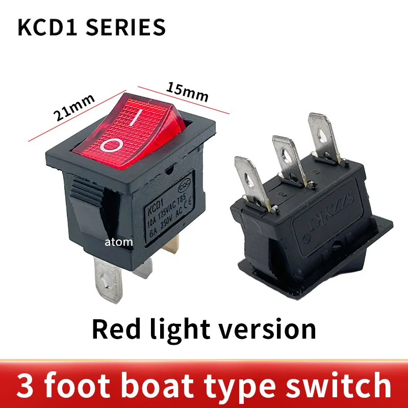 KCD1 Button On-Off 3Pin 2pin  DPST Boat Car Rocker Switch 6A/10A 250V/125VAC Button switch protective sleeve