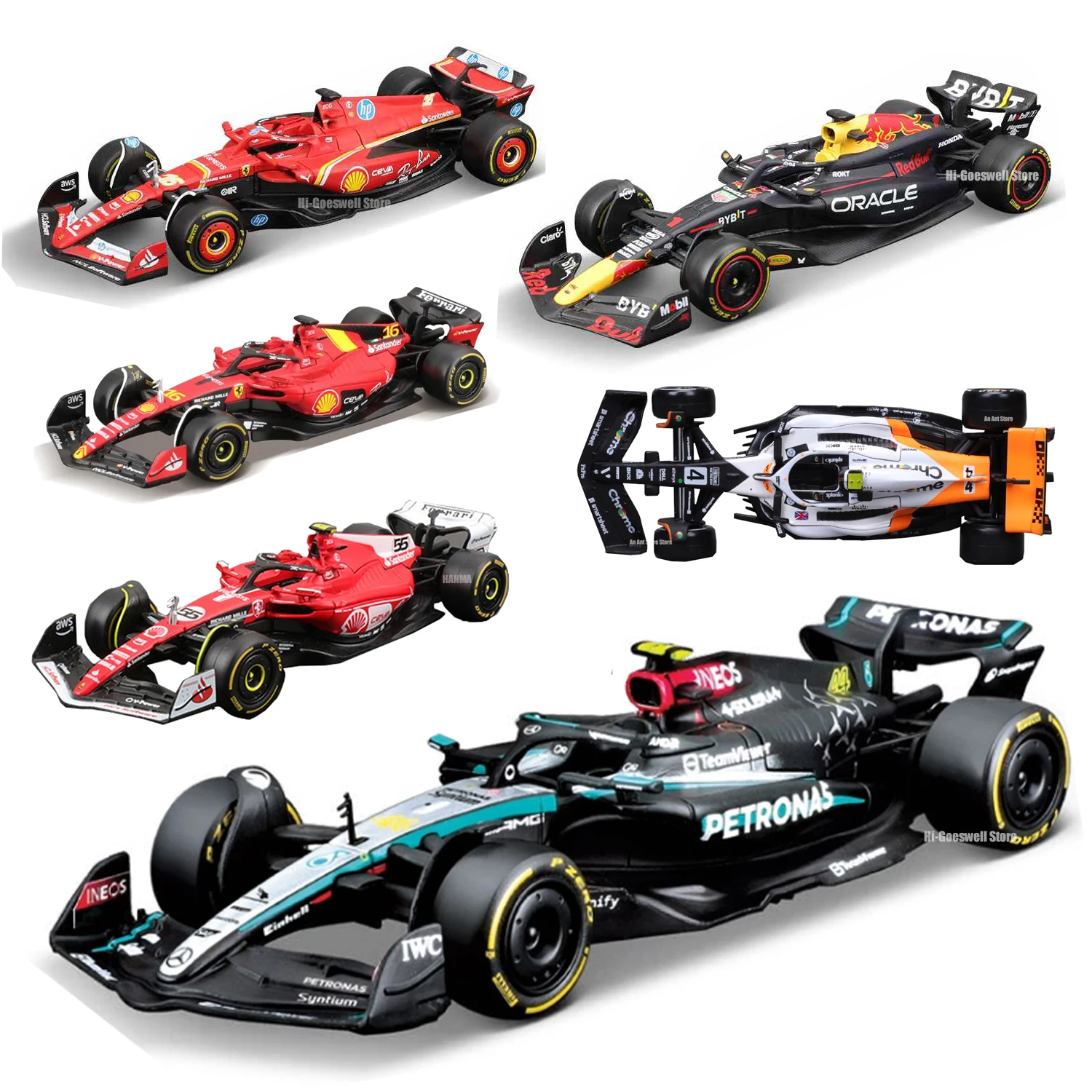 Bburago 1:43 F1 2024 Red Bull Racing TAG Heuer RB20 Ferrari SF24 2023 Ferrari Las Vegas SF23 McLaren MCL60 Monaco