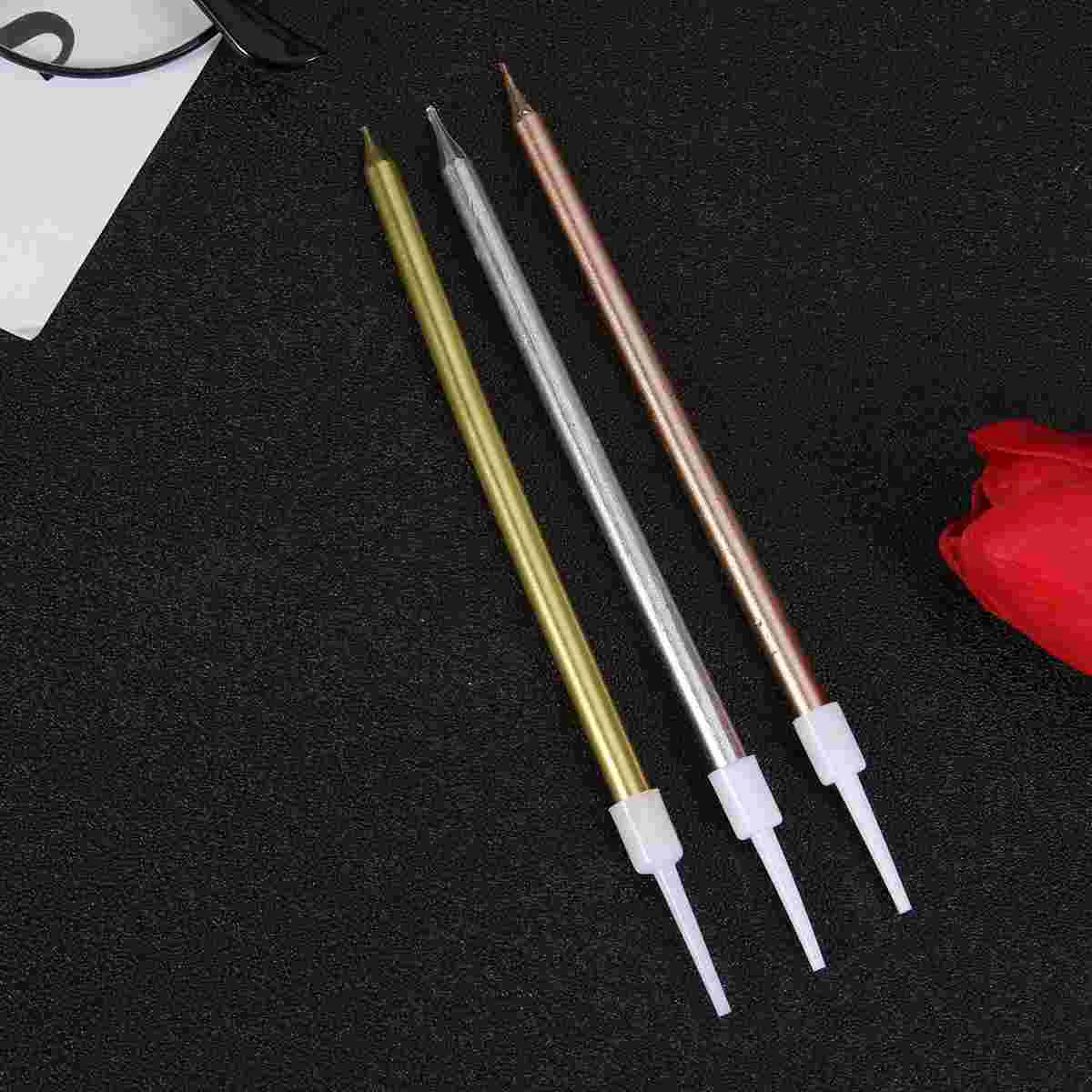 36pcs Creative Romantic Slender Cake Candles Glitter Paint Long Cake Pencil Shaped Electroplate for Birthday Party