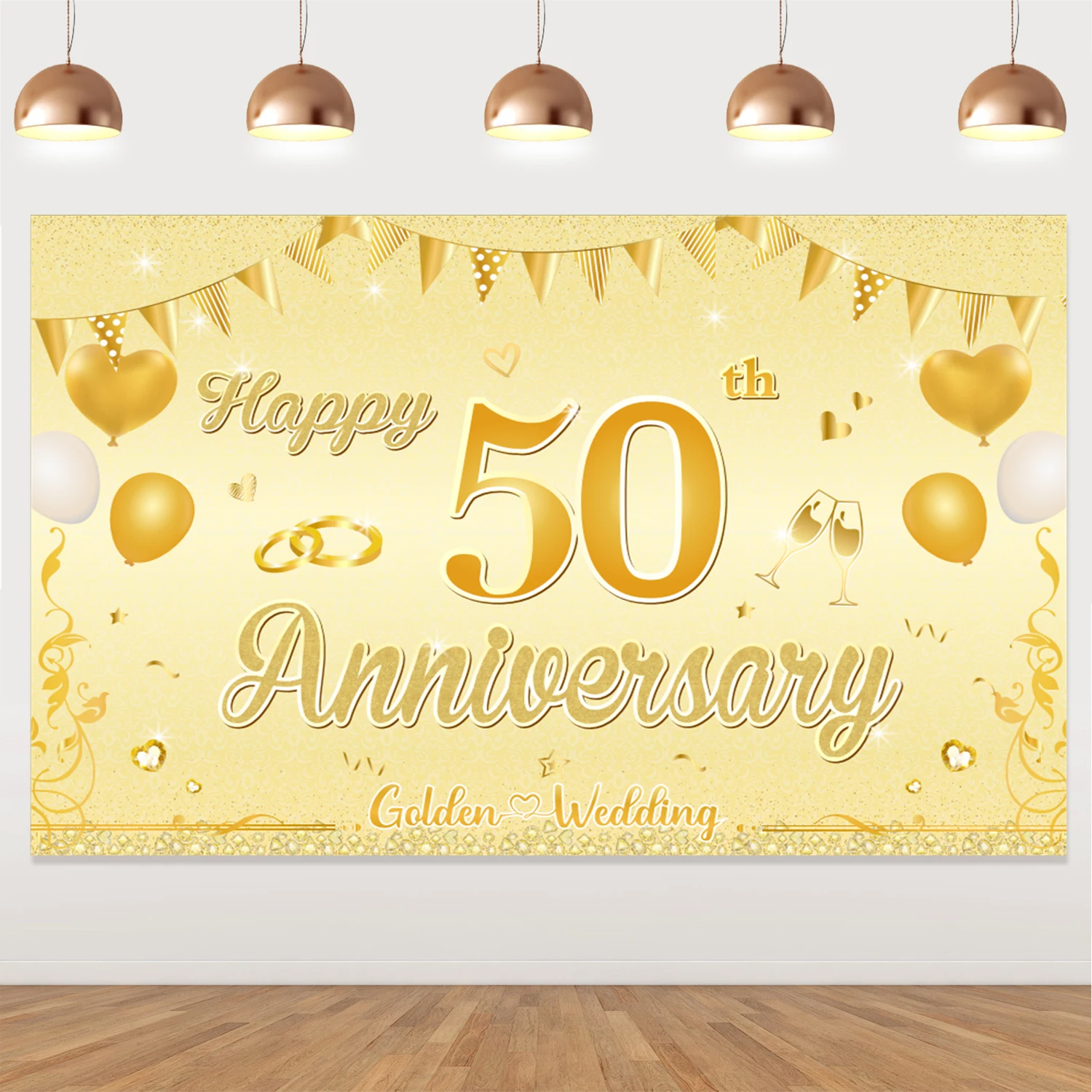 Happy 50th Anniversary Backdrop Golden Wedding Banner 50th Wedding Anniversary Decorations 50th Anniversary Party Supplies