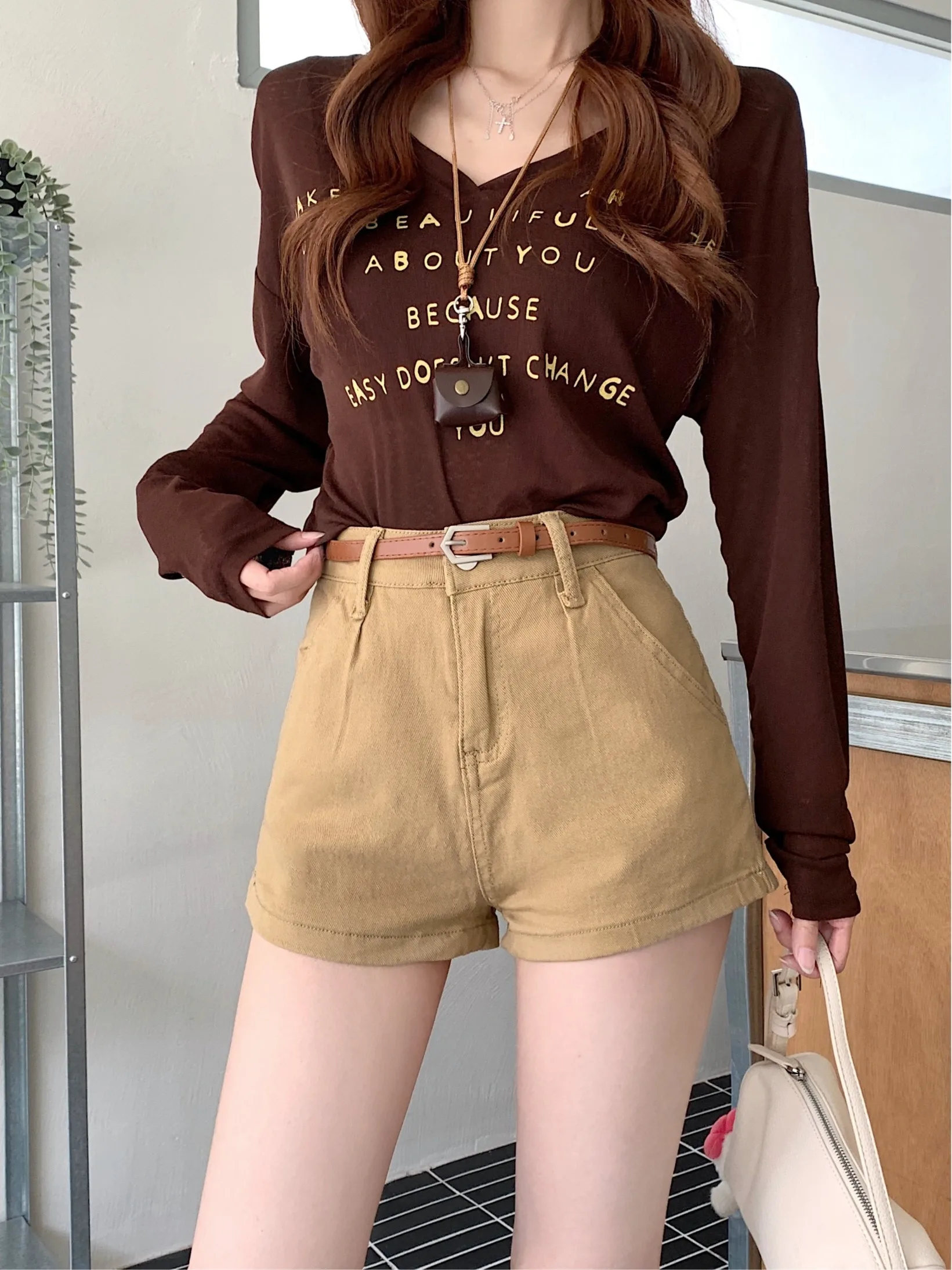 

High Waist Loose Straight Leg Khaki Jeans Women's Fashion Short Pants Spring 2026 New Style Retro plus Size Ladies' Denim