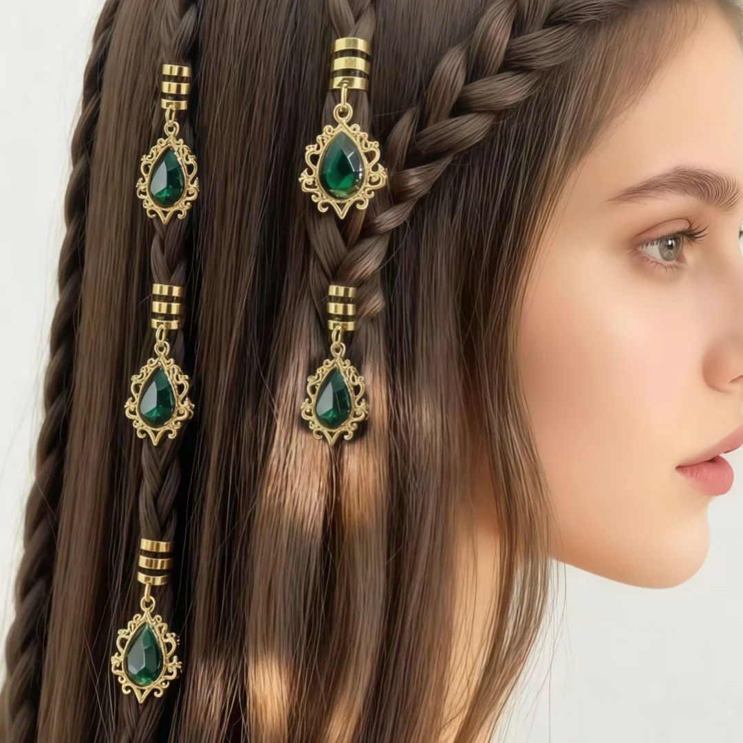 5 pieces of emeralds Bohemian-style dreadlocks and braids for festival gifts, suitable for both men and women