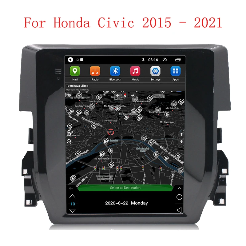 Car Radio Android 12 For Honda Civic 2015 2016 2017 2018 - 2021 Multimeda Player Bluetooth Audio Navigation Carplay Auto IPS