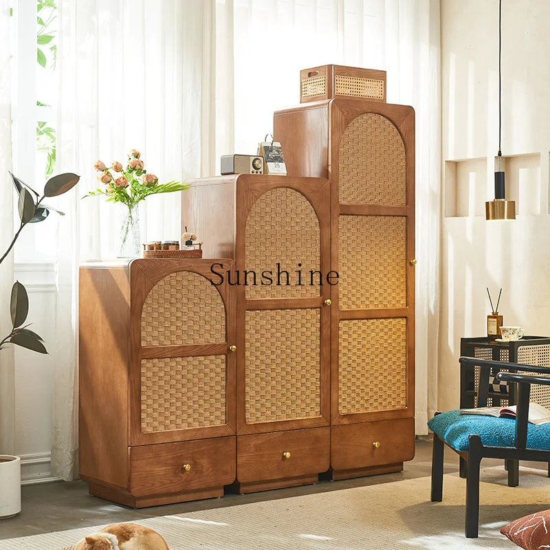 

Craftsman solid wood rattan chest combination, antique entrance, Japanese-style storage, simple Nordic storage