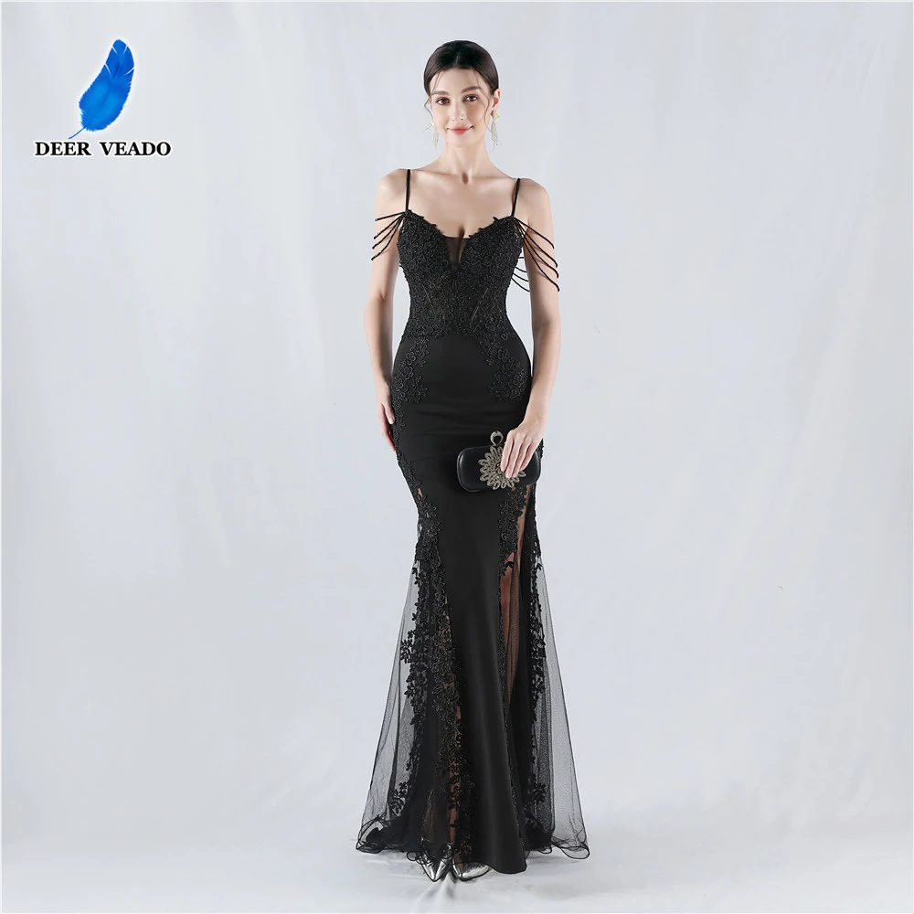 

DEERVEADO 10 Colors Women's Elegant Mermaid Evening Dress with Appliques Beading Formal Party Dresses Long Evening Gowns