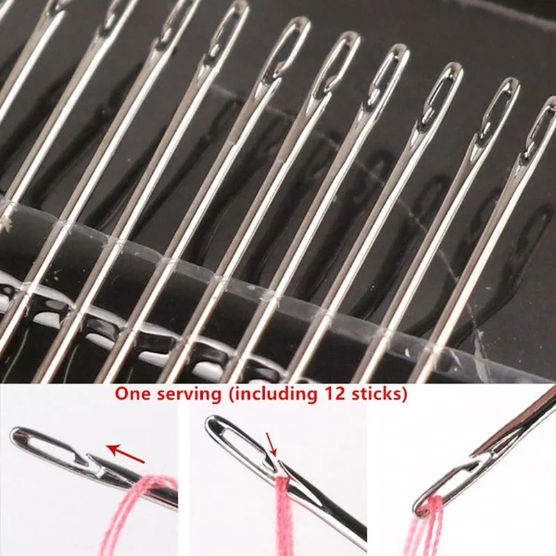 36Pcs Sewing Needles Blind Set Side Opening Hole Fast Throughing Stainless Steel Darning Hand Needle Tools Home Diy Jewelry