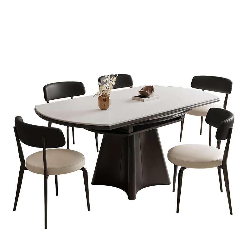 

&c Italian Light Luxury Modern Round Sintered Stone Dining Table Small Family Apartment Dining Table Scalable
