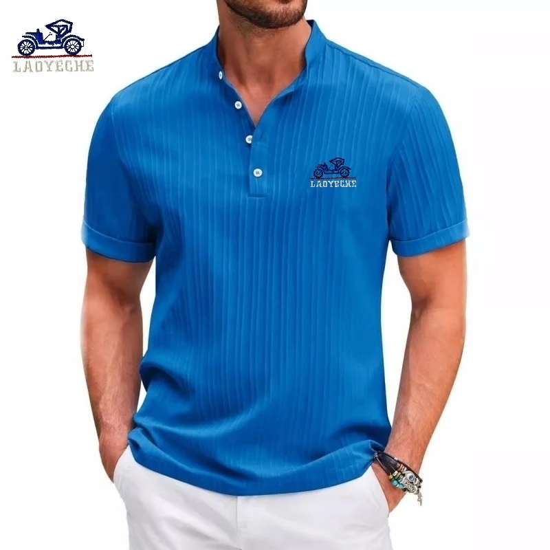 Neues High-End-besticktes Henry-Shirt aus bestickter Baumwolle und Leinen für Herren Sommer Casual Fashion bequemes atmungsaktives T-Shirt-Top