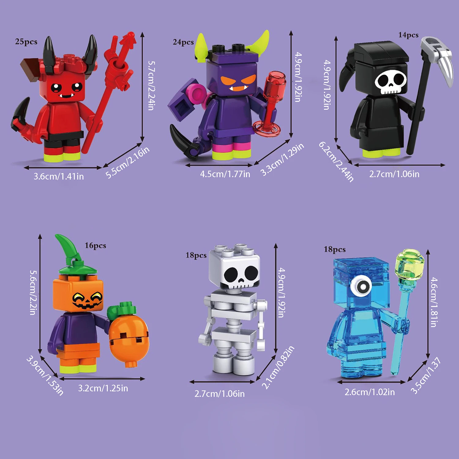 บล็อกตัวต่อประกอบเกมปริศนาของเด็กวันฮาโลวีนอนุภาคขนาดเล็กไฟฟักทองเรืองแสงหัวกะโหลกของเล่นประกอบเอลฟ์