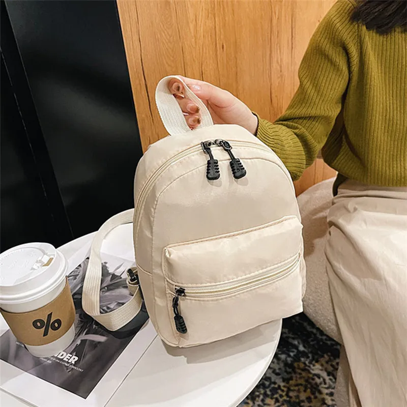 2022 Fashion Women Mini Backpack Solid Color Nylon Small Backpacks Simple Casual Student Bookbags Traveling Backpacks