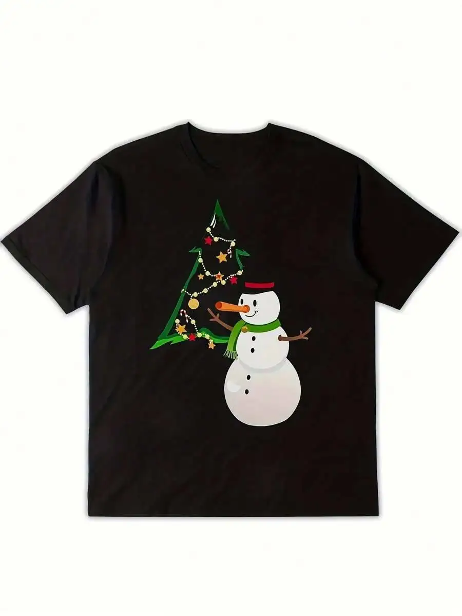 Men's Retro T-Shirt Black White Print, Short Sleeve Round Neck, All-Season Comfort Fit For Gym, Workouts, Holiday 100% Cotton