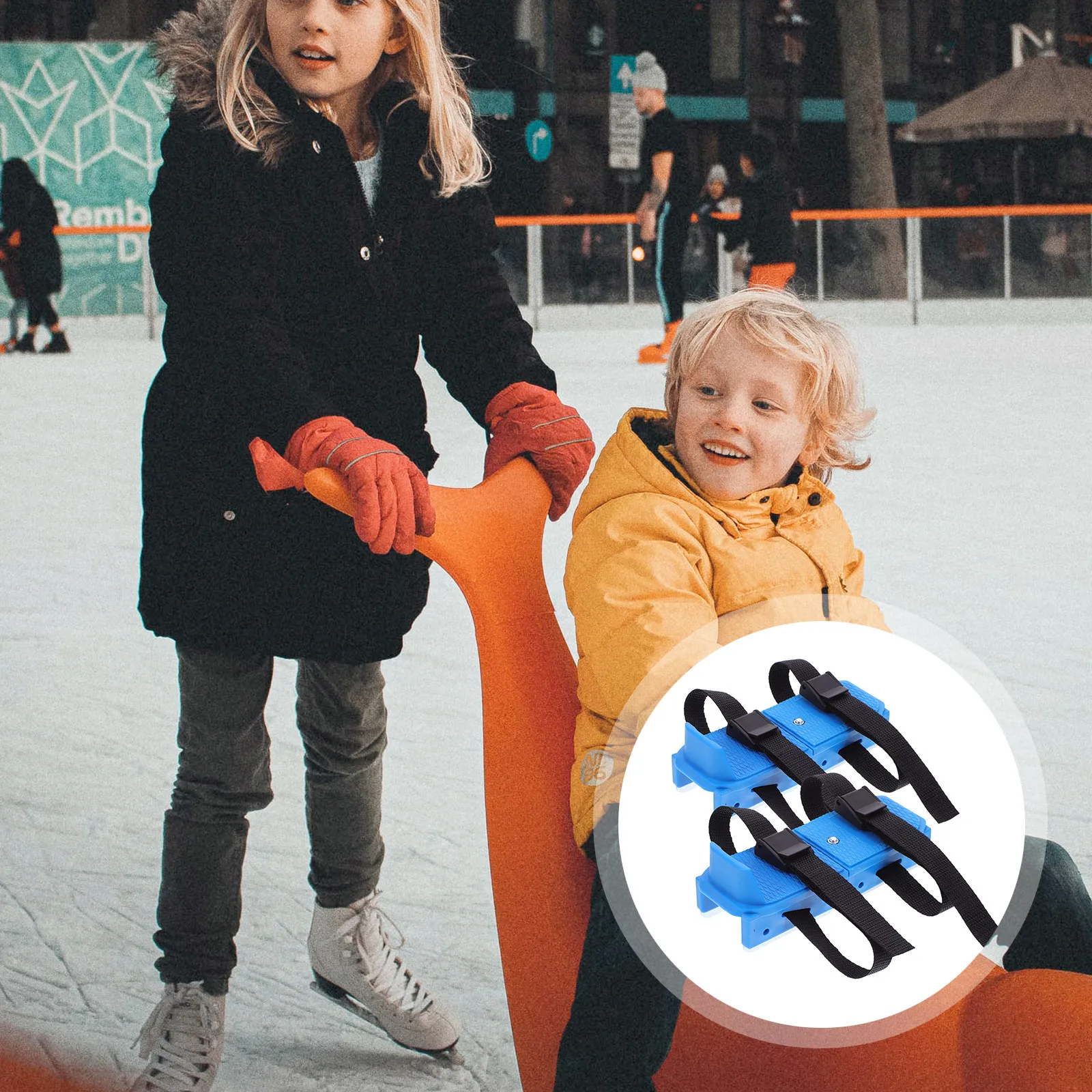 

1 Pair Toddler Ice Skates Anti-Fall Adjustable Fixing Straps Stable Kids Ice Skating Training Double Runner Skates