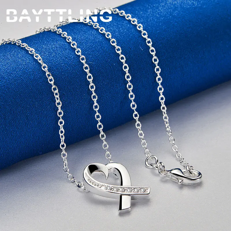 New 925 Sterling Silver 16-30 Inches Fine Heart Zircon Necklace For Women Fashion Wedding Party Favors Girlfriend Jewelry