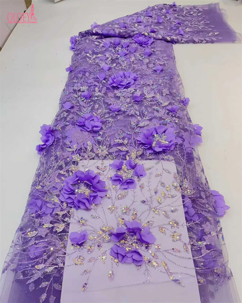 

OLOEY африканская кружевная ткань 2025 французский 3D цветок блестки вышивка бисером тюль высокого качества для праздничного платья