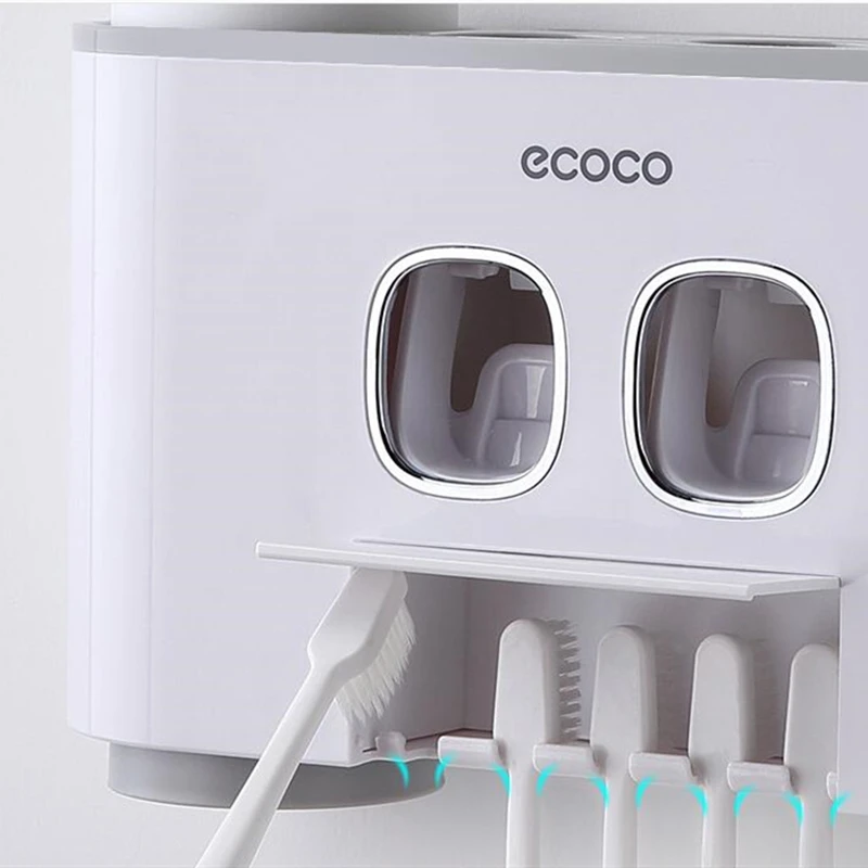 Automatic Toothpaste Dispenser Bathroom Accessories Set Toothbrush Holder Set with 4 Cups Toothpaste Squeezer Toothbrush Storage