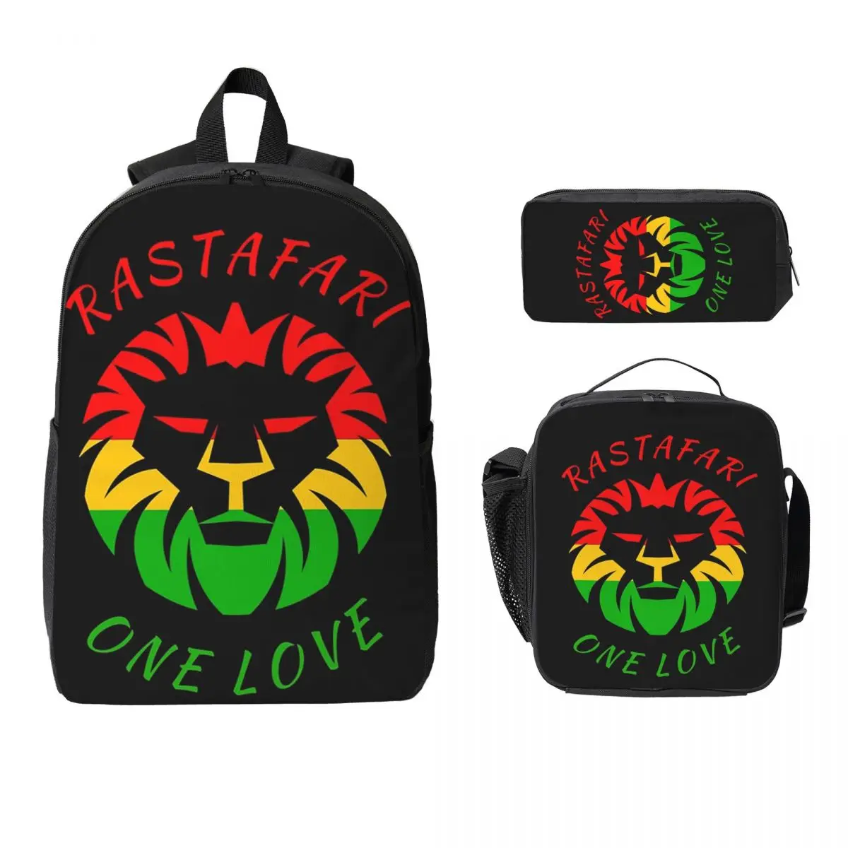 

Rastafarian Amaiquina Reggae Rasta Lion Street Skullies Backpack Boy Girl BookBag School Bag 3ps Insulated Lunch Bag Pencil Case